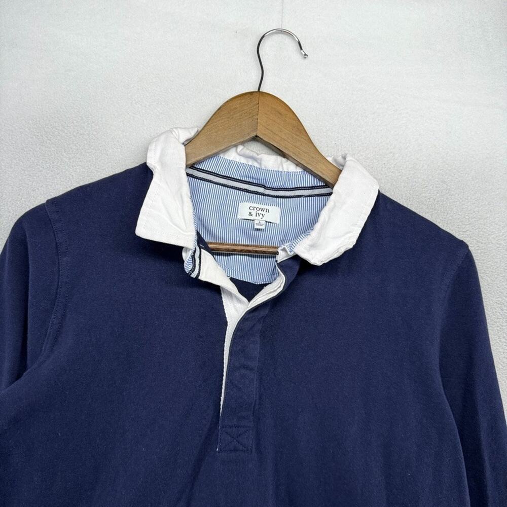 Crown Ivy Rugby Shirt Women's Large Blue Navy Solid Blank Preppy Ivy League - Picture 2 of 9